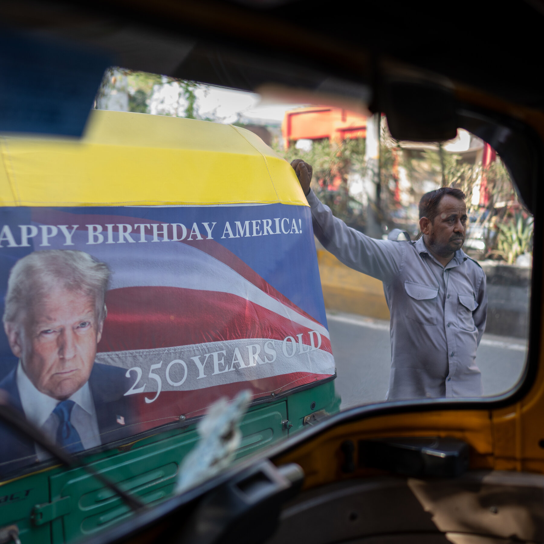 Trump’s Portrait Pops Up on Rickshaws in India to Mark America’s 250th